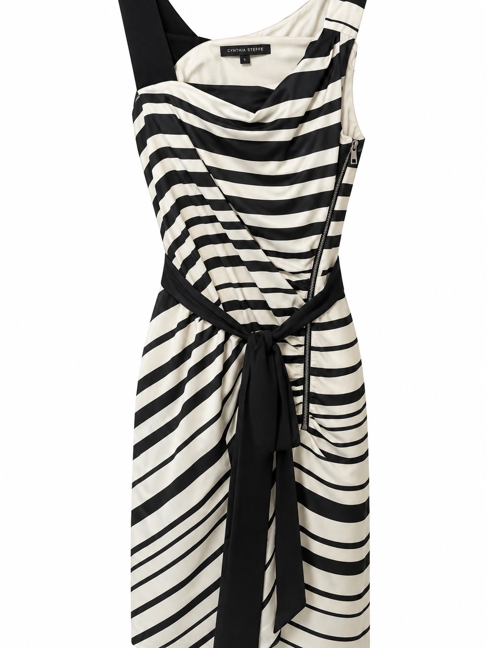 Cynthia Steffe Black & White One-Shoulder Striped Dress